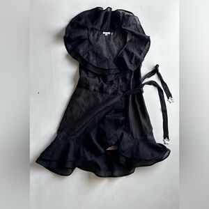 FOR LOVE & LEMONS Bowie Star Ruffle Wrap Organza Black Dress